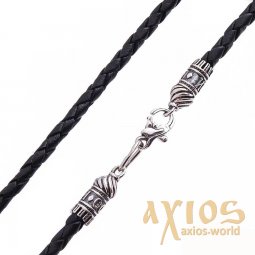 Leather cord «Save and save» with silver clasp (3mm), silver 925, leather, О 18438 - фото