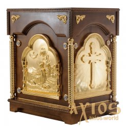 The altar is rectangular №2, wooden, 90х70х97 cm, with a door and gilded elements, a dark tree - фото