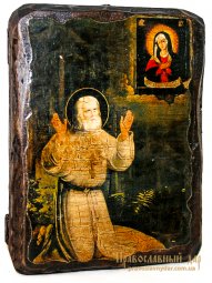 Icon Antique St. Seraphim of Sarov, the Wonderworker 13x17 cm - фото