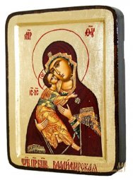 Icon of the Blessed Virgin Vladimir of Greece Greek style in gilding 13x17 cm - фото