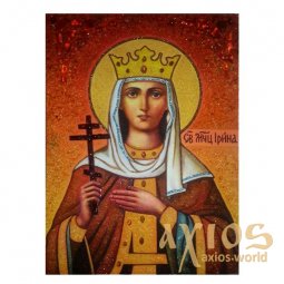 Amber icon of Holy Martyr Irina 20x30 cm - фото