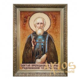Amber icon of St. Sergiy Radonezhsky the Wonderworker 20x30 cm - фото
