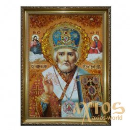 Amber icon of St. Nikolay Chudotvorets 20x30 cm - фото
