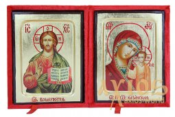 Wedding couple Icon Savior 13x17 cm and Our Lady of Kazan 13х17 cm in Greek style on gold (a pair in a velvet box) - фото