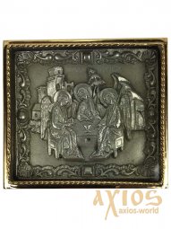 Icon in metal Trinity, silver-plated, gilt frame, 5x5 cm - фото