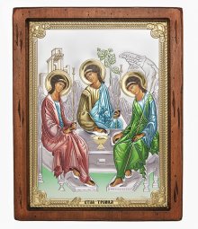 Icon of Holy Trinity, Italian frame №4, enamel, 24x31 cm, alder tree - фото