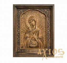Carved wooden icon of Our Lady “Seven Arrows”  20x24 cm - фото