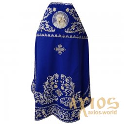 Priest vestment, embroidered with silver on blue gabardin, embroidered icon of Our Lady - фото