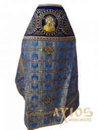 Priest vestment, combined , main fabric - blue brocade, shoulders embroidered on blue velvet, pattern on the main fabric - crosses  - фото