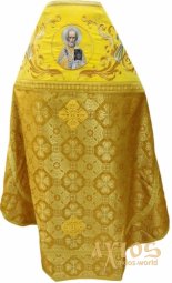 Priest vestment, combined , shoulders embroided on yellow velvet, main fabric - yellow brocade - фото