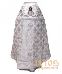 Priest vestment, combined, main fabric - white brocade (drawing - crosses), shoulders embroidered on white velvet - фото