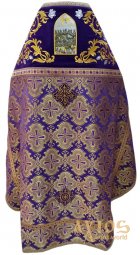 Combined priestly vestment, shoulders embroidered on velvet, the main fabric is purple brocade - фото