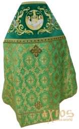 Priest vestments combined, shoulders embroidered on velvet, main material - green brocade, solar cross - фото