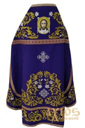 Priest vestments, violet gabardine, sew-on lace, embroidered icon - фото