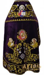 Priest vestments, violet velvet, embroidered icon of Savior, icons of Saints - фото