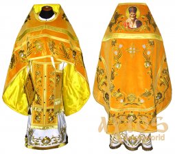 Priest Vestments, Embroidered on Yellow velvet, with an icon, sewn galloon R0042m (n) - фото