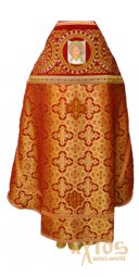 Priest Vestment, Shoulders Embroidered on Velvet (circles), the Main Fabric is Red Brocade. - фото