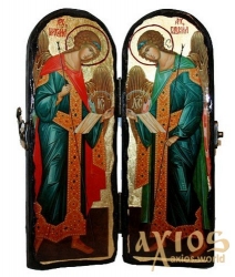 Icon under the old days Saints Archangels Michael and Gabriel Skladen double 10x30 cm - фото