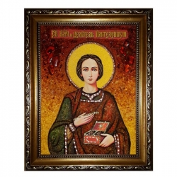 Amber Icon Holy Great Martyr and Healer Panteleimon 40x60 cm Amber Icon Holy Great Martyr and Healer Panteleimon 40x60 cm - фото