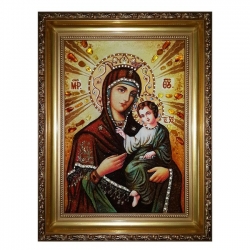 Amber Icon of the Blessed Virgin Smolenskaya 15x20 cm - фото