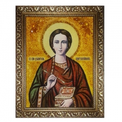 Amber Icon Holy Great Martyr and Healer Panteleimon 40x60 cm - фото