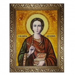 Янтарная икона Святой великомученик и целитель Пантелеймон 80x120 см Янтарная икона Святой великомученик и целитель Пантелеймон 80x120 см - фото