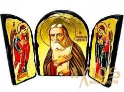 The icon under the antiquity The Reverend Seraphim of Sarov, the Wonderworker The folded triple 14x10 cm - фото