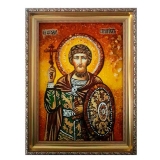 Amber Icon Holy Great Martyr Theodore Warrior 15x20 cm