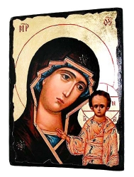 Икона под старину Пресвятая Богородица Казанская с позолотой 17x23 см - фото
