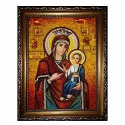 Amber Icon of the Blessed Virgin Iverskaya 30x40 cm - фото