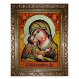 Amber Icon of the Blessed Virgin Mary Igorevskaya 15x20 cm