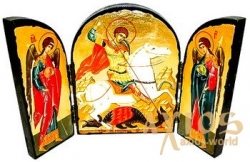 Icon under the antiquity St. George the Victorious Warehouse triple 14x10 cm Icon under the antiquity St. George the Victorious Warehouse triple 14x10 cm - фото