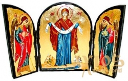 The icon under the antiquity The protection of the Blessed Virgin The folded triple 14x10 cm The icon under the antiquity The protection of the Blessed Virgin The folded triple 14x10 cm - фото
