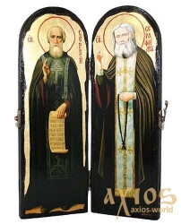 Ancient Icon of the Monk The Reverend Sergius of Radonezh and Seraphim of Sarov Warehouse double 10x30 cm - фото