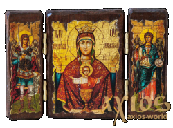 Icon under the antiquity of the Blessed Virgin Mary Inexhaustible bowl of a folded triple 14x10 cm - фото