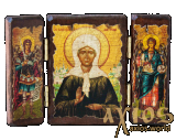 Icon under the antiquity Holy Blessed Matrona Moscow warehouse triple 14x10 cm