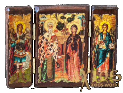 The icon under the old days Saint Cyprian and Justina fold a triple 14x10 cm - фото