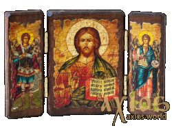 Icon under the old days of the Savior Pantocrator folded triple 14x10 cm Icon under the old days of the Savior Pantocrator folded triple 14x10 cm - фото
