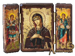 Icon under the antiquity of the Blessed Virgin Mary Seven-sided trellis treble 14x10 cm - фото