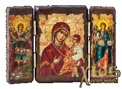 Icon under the antiquity of the Most Holy Theotokos Short-tailed cloakroom triple 14x10 cm - фото