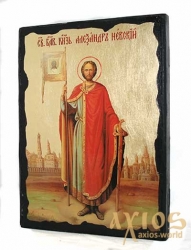 Icon under the antiquity Saint Alexander Nevsky with gilding 30x42 cm - фото