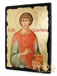 Икона под старину Святой целитель Пантелеймон с позолотой 7x10 см - фото