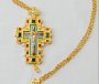 Cross pectoral brass, gilding, enamel, stones - zirconium, natural pearls with a chain in a case. (Greece)