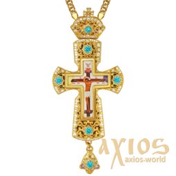 Cross brass gilded with print and chain - фото