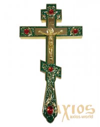 Altar cross, green enamel, stone inlay - фото