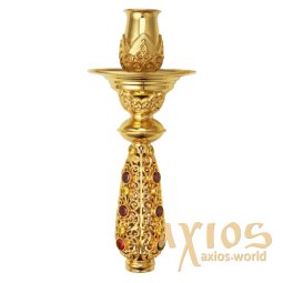Candlestick handmade brass in gilding with inserts - фото