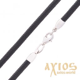 Silk black necklaces with silver buckle O18718 - фото