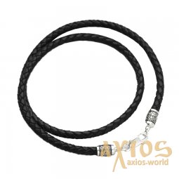Leather cord with silver fastener «Bless and save» (5 mm), О 18712 - фото