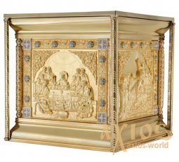 Vestments on the throne №8, 100х100х100 cm, partial gilding, nickel plating with brass cornices for varnish, enamel - фото