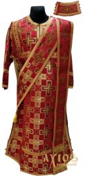 Deacon Vestment with double orarion and handrails, red brocade - фото